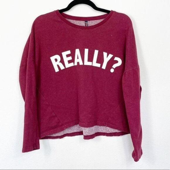 FB Sister Oversized Crewneck Sweatshirt "Really?" Casual Burgundy Size Medium - Picture 2 of 5